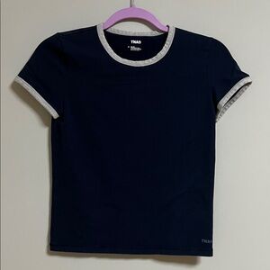 TNA Women Navy Tee with Light Gray Accents Size Small